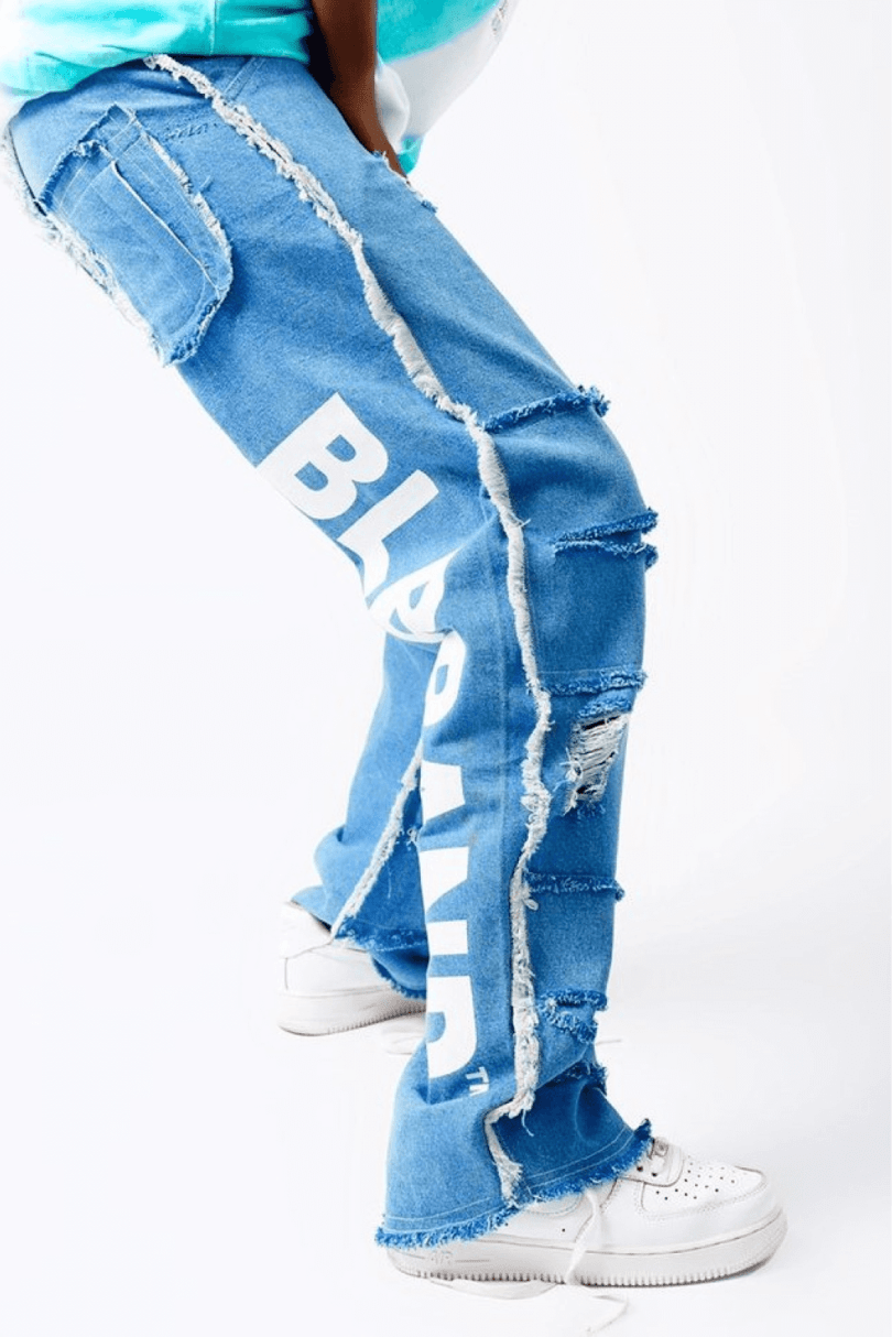 Sky blue distress jean