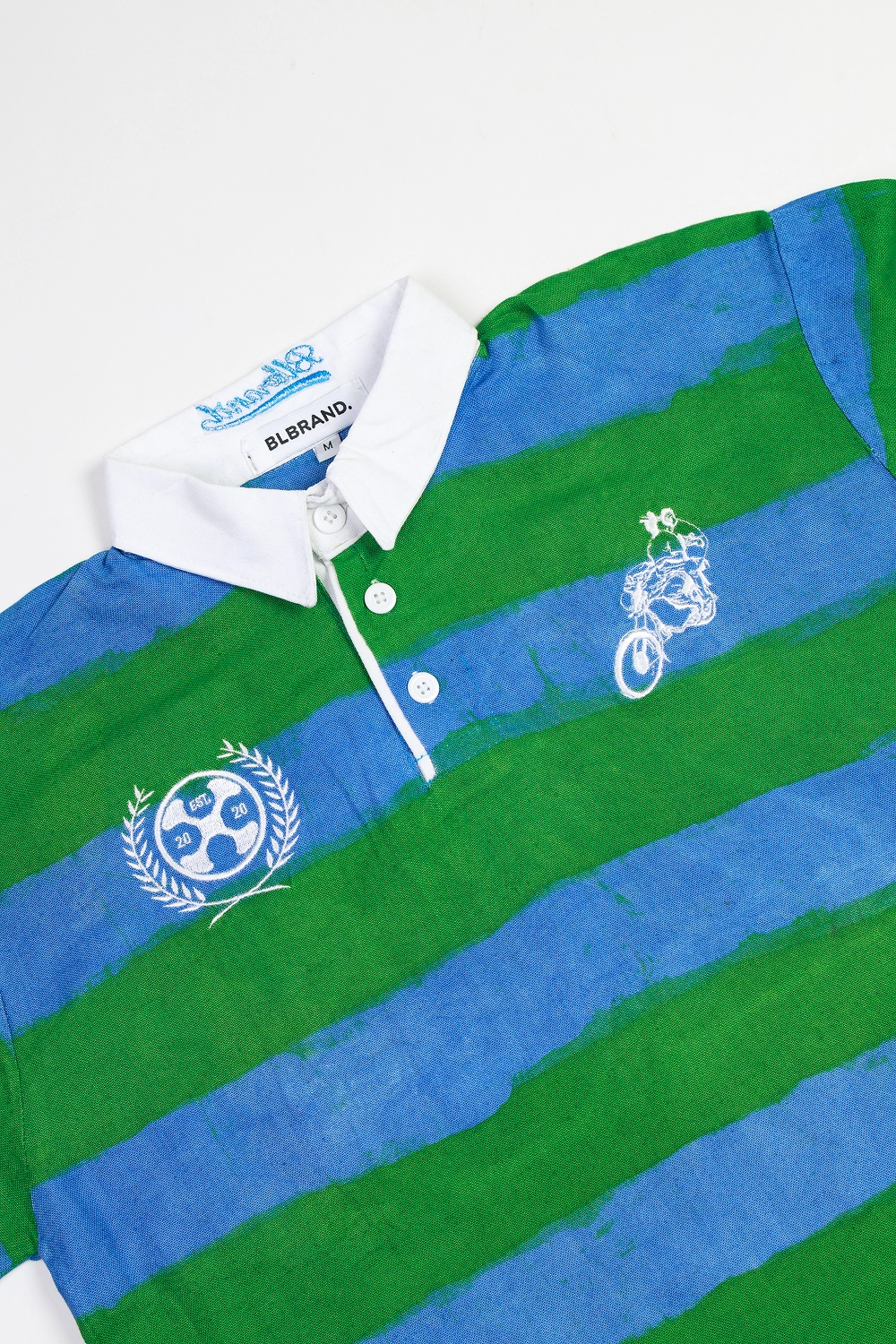 Royal Crest Linen Polo - Blue & Green 3 Royal Crest Linen Polo - Blue&Green - Front View 1